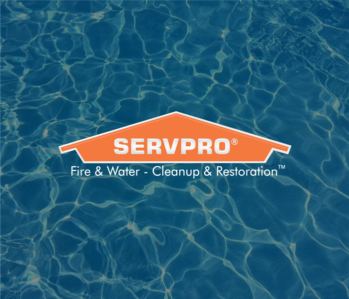 blue pool water with SERVPRO logo over the top